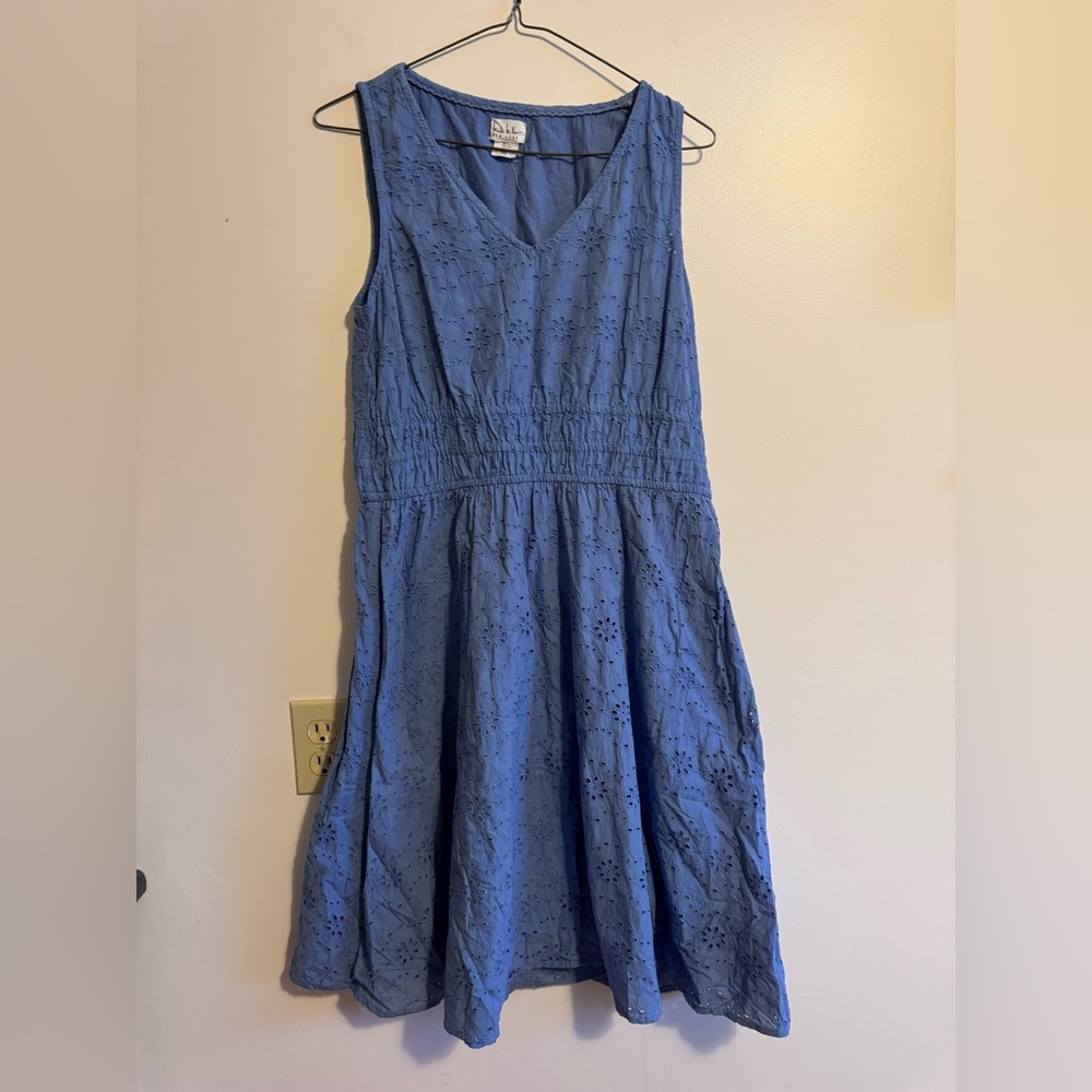 Blue Eyelet Sleeveless 100% Cotton V-Neck Dress